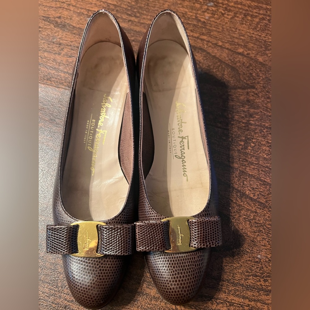 Salvatore Ferragamo Brown Heels with Gold Accent